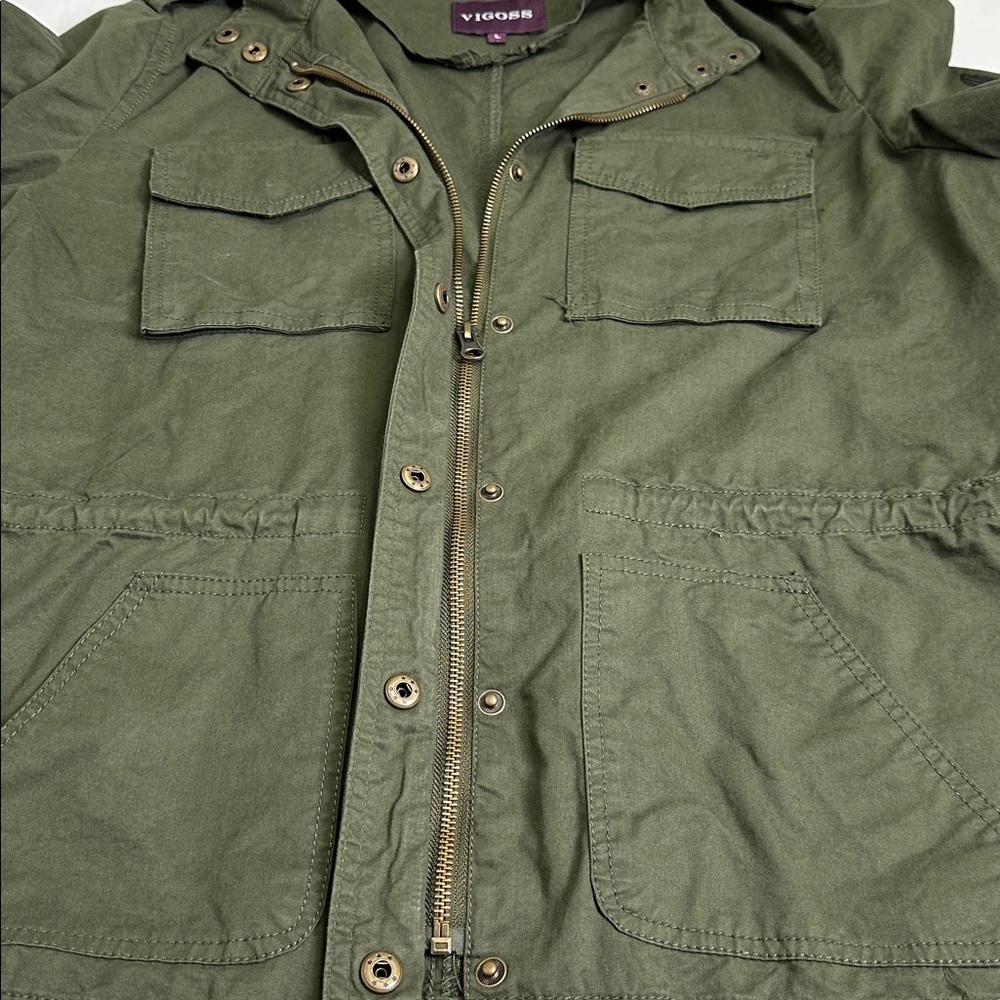 Vigoss Olive Green Embroidered Floral Sleeves Utility Jacket Womens Large - Picture 8 of 12